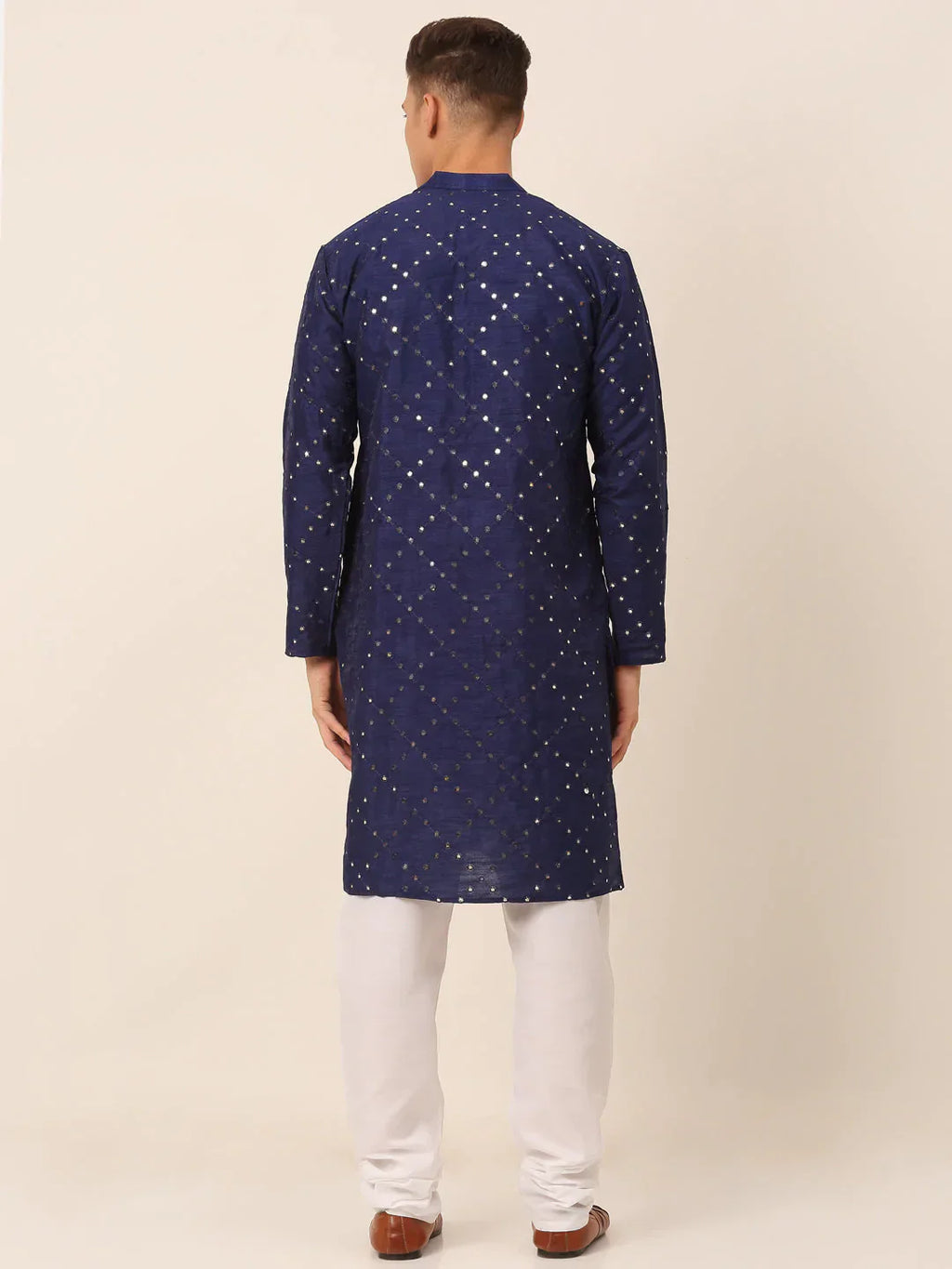 Jompers Men's Navy Blue Mirror Work Kurta Pyjama