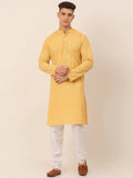 Jompers Men's Pure Cottom Embroidered Kurta Pyjama Set - Beige