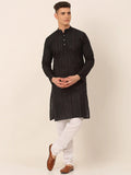 Jompers Men's Pure Cottom Embroidered Kurta Pyjama Set - Black