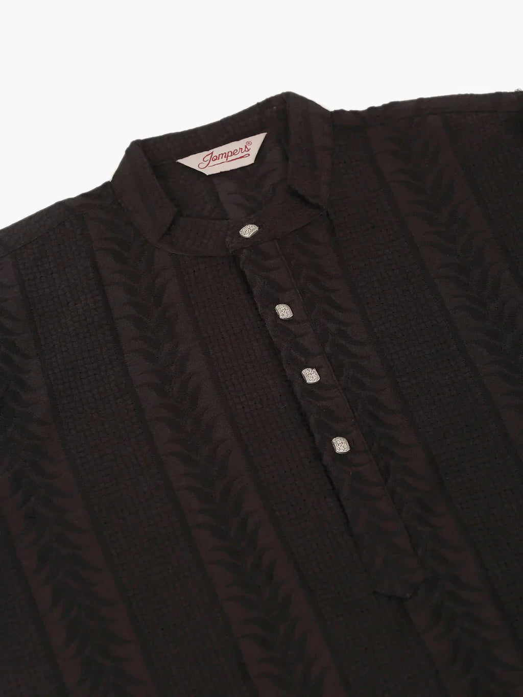 Jompers Men's Pure Cottom Embroidered Kurta Pyjama Set - Black