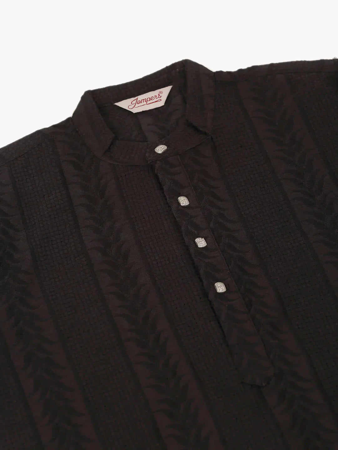 Jompers Men's Pure Cottom Embroidered Kurta Pyjama Set - Black
