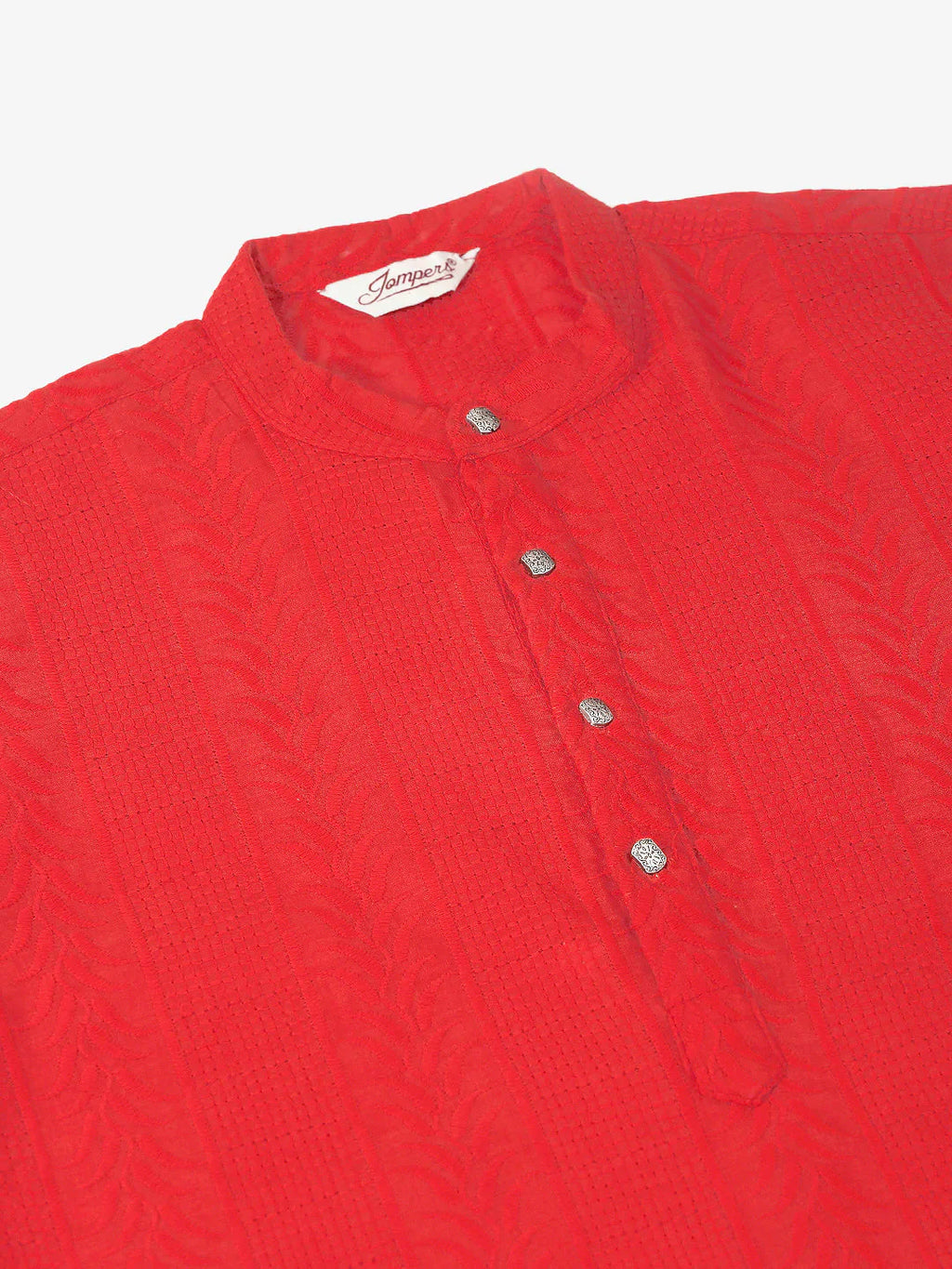 Jompers Men's Pure Cottom Embroidered Kurta Pyjama Set - Red