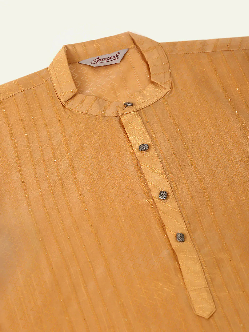 Jompers Men's Silk Blend Sequence Embroidered Kurta Pyjama Set - Beige