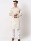Jompers Men's Silk Blend Sequence Embroidered Kurta Pyjama Set - Cream