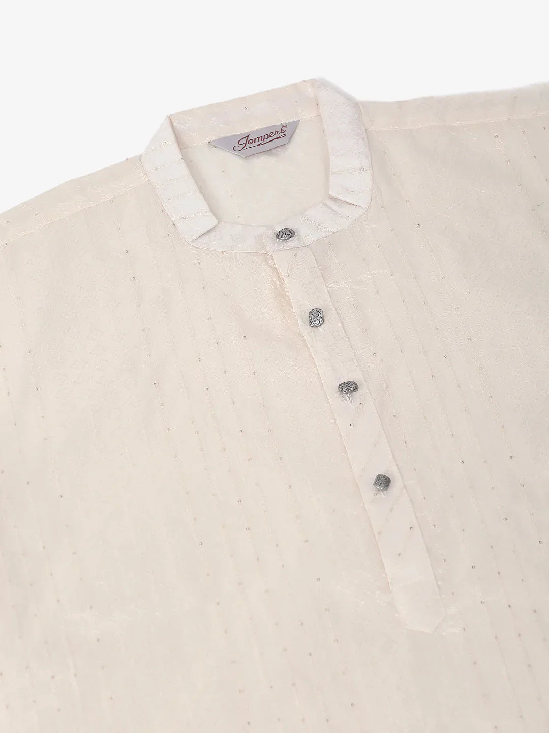Jompers Men's Silk Blend Sequence Embroidered Kurta Pyjama Set - Cream