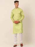 Jompers Men's Silk Blend Sequence Embroidered Kurta Pyjama Set - Green