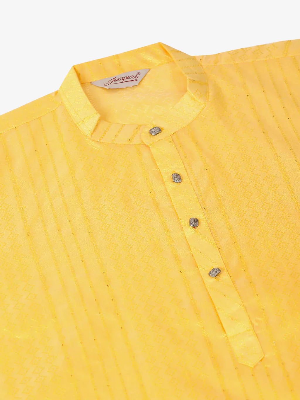 Jompers Men's Silk Blend Sequence Embroidered Kurta Pyjama Set - Yellow