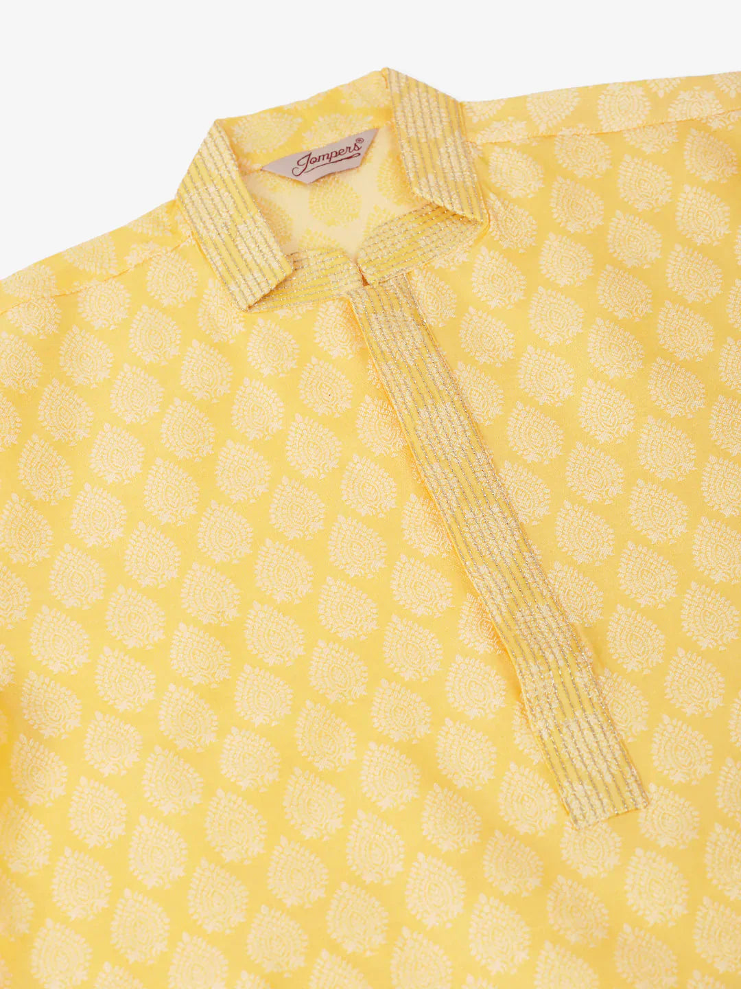 Jompers Men's Silk Blend Collar Embroidered Kurta Pyjama Set - Golden