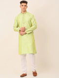 Jompers Men's Silk Blend Collar Embroidered Kurta Pyjama Set - Green