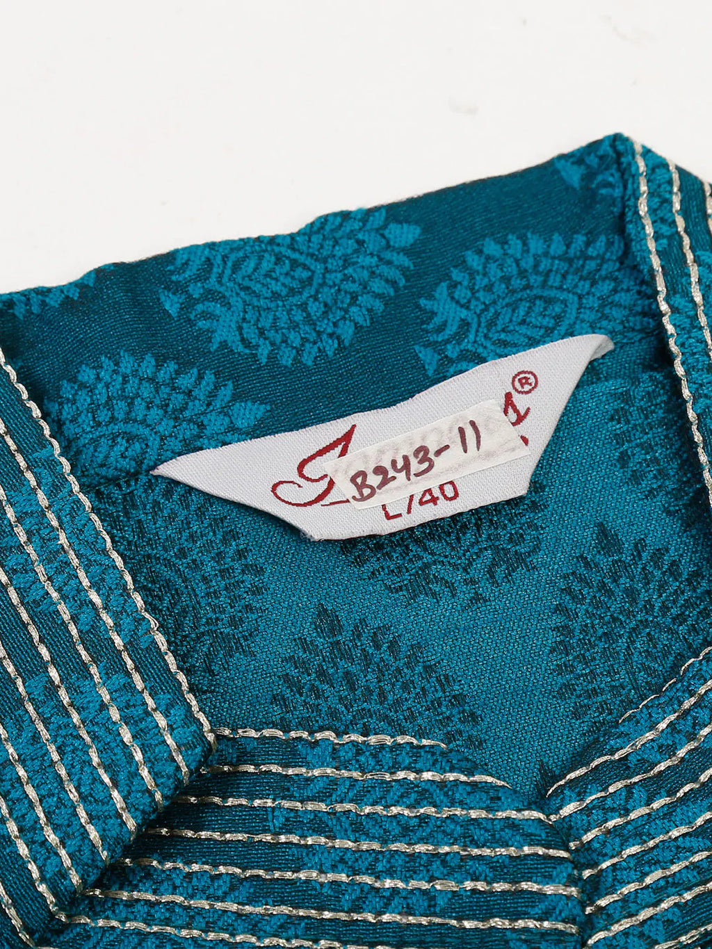 Jompers Men's Silk Blend Collar Embroidered Kurta Pyjama Set - Peacock