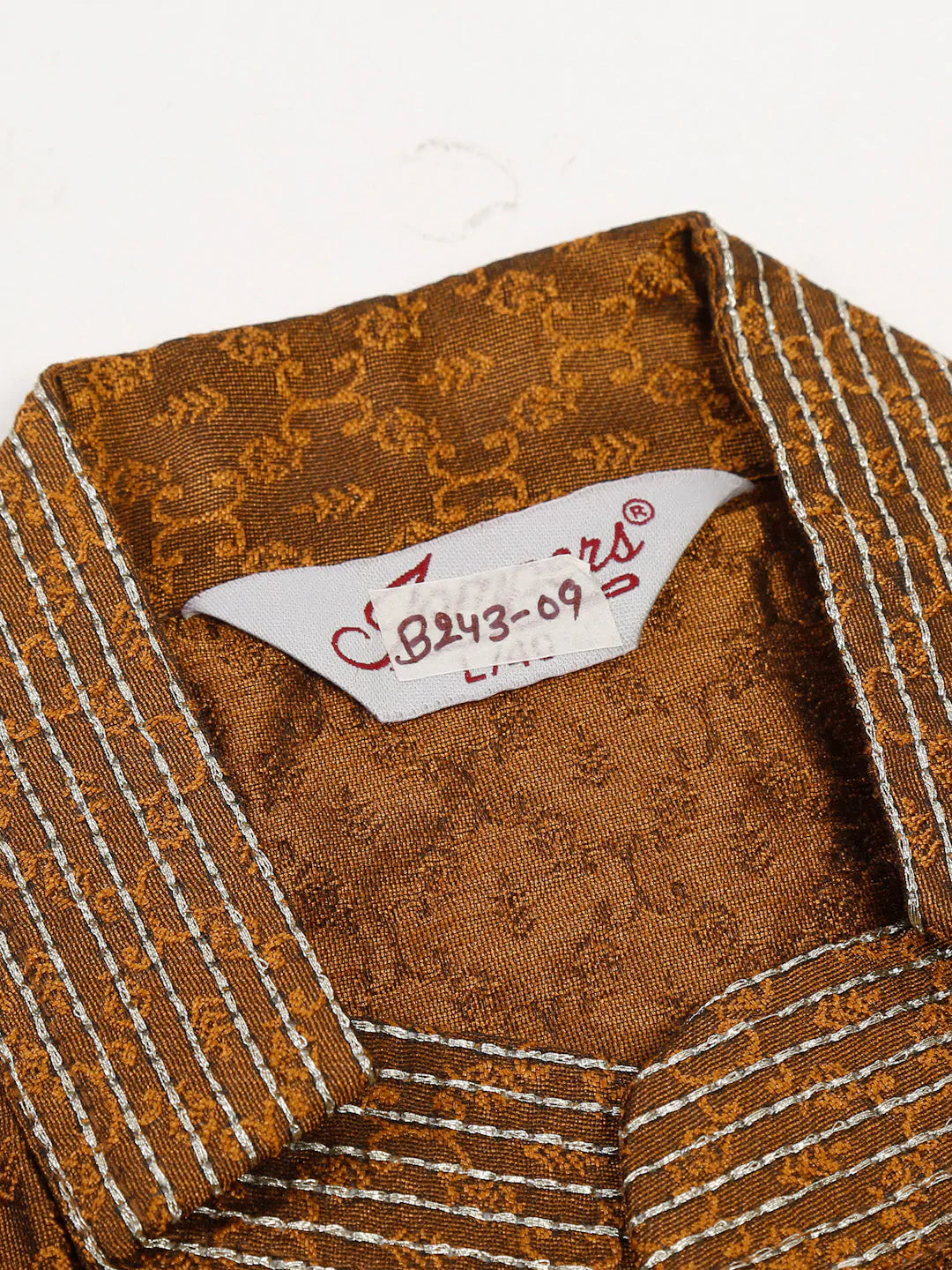 Jompers Men's Silk Blend Collar Embroidered Kurta Pyjama Set - Brown