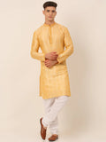 Jompers Men's Silk Blend Collar Embroidered Kurta Pyjama Set - Golden