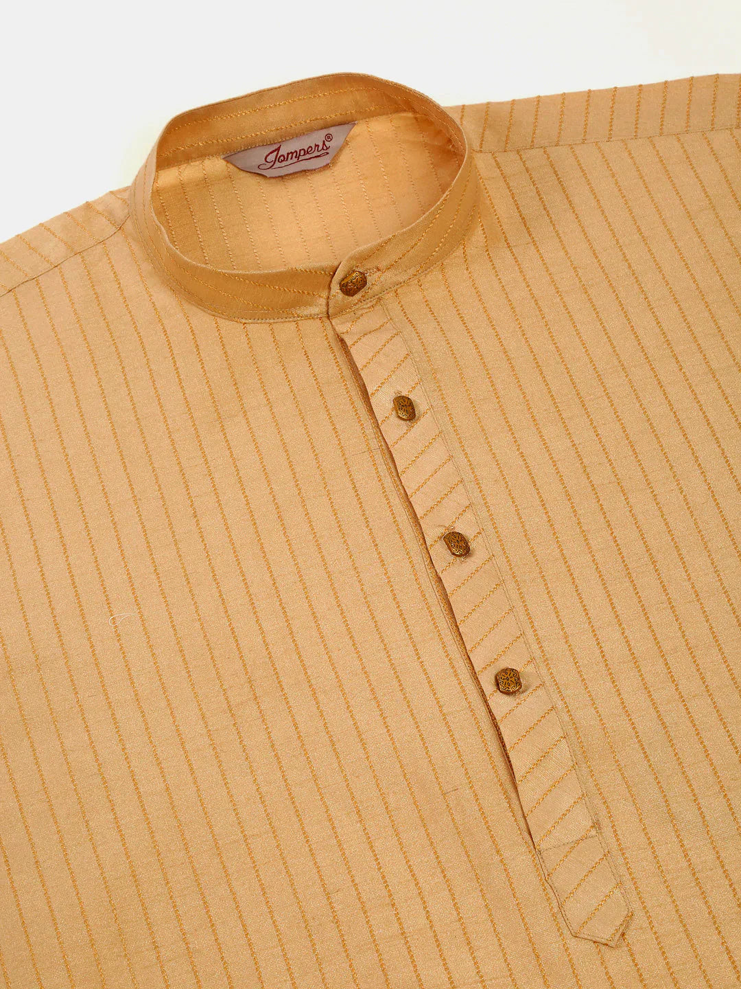 Jompers Men's Beige Striped Pleated Chikankari Kurta pyjama Set