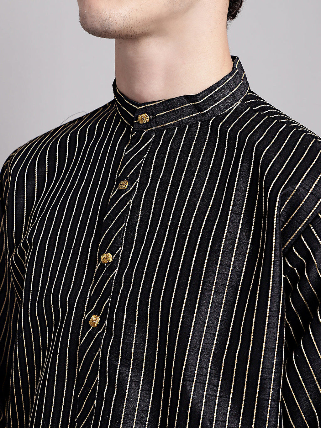 Jompers Men's Black Embroidered Design Kurta with Pyjamas