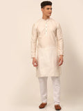 Jompers Men's Cream Striped Pleated Chikankari Kurta pyjama Set