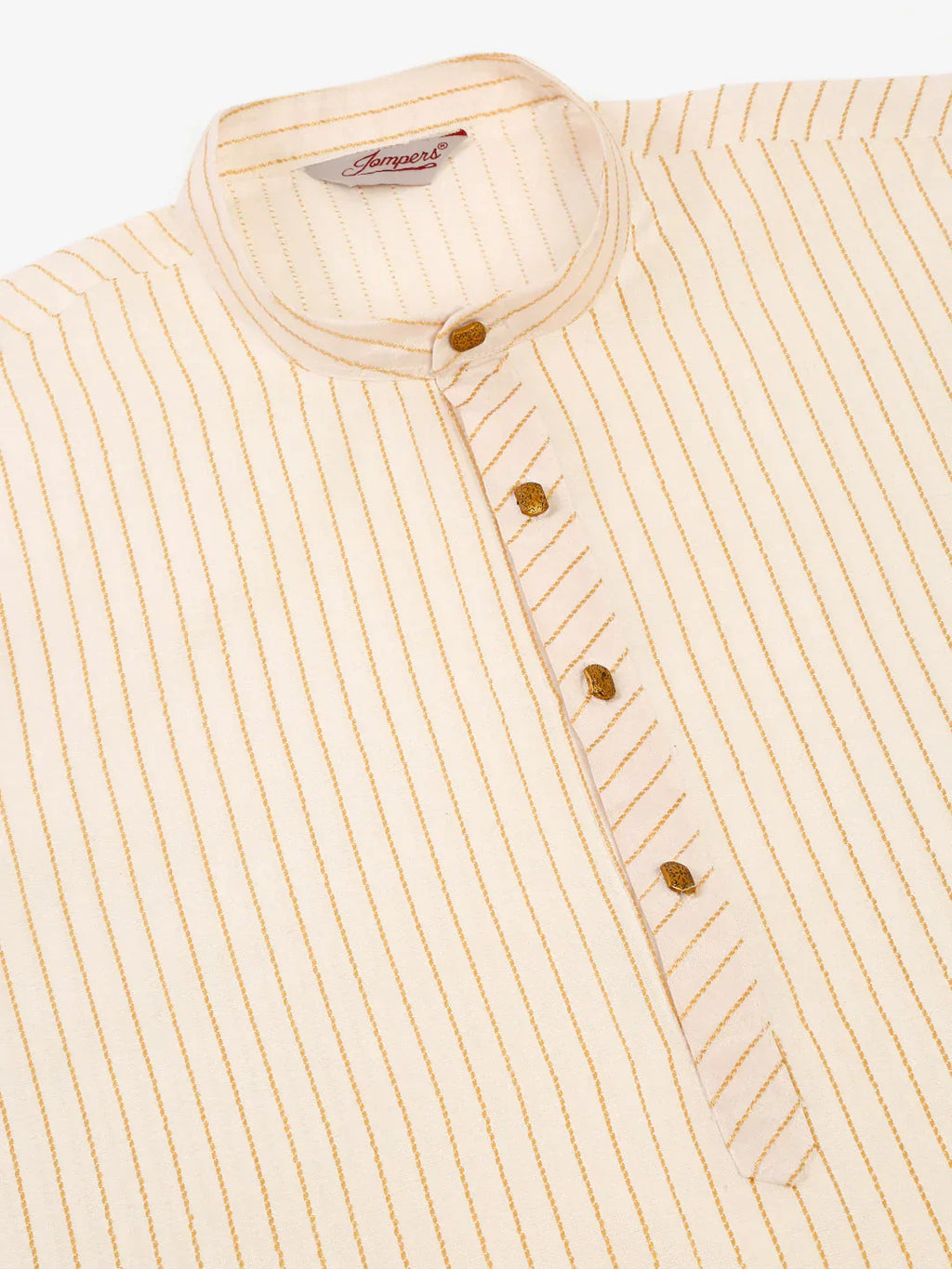 Jompers Men's Cream Striped Pleated Chikankari Kurta pyjama Set