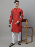 Jompers Men's Maroon Embroidered Kurta with Pyjamas