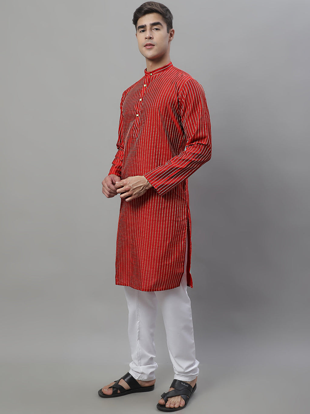 Jompers Men's Maroon Embroidered Kurta with Pyjamas