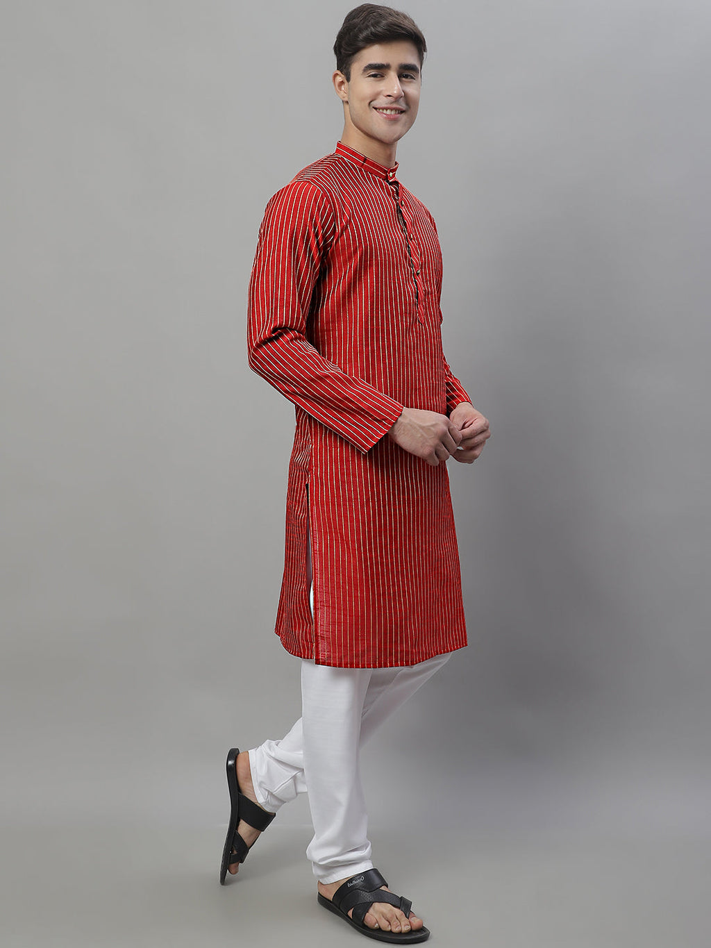 Jompers Men's Maroon Embroidered Kurta with Pyjamas
