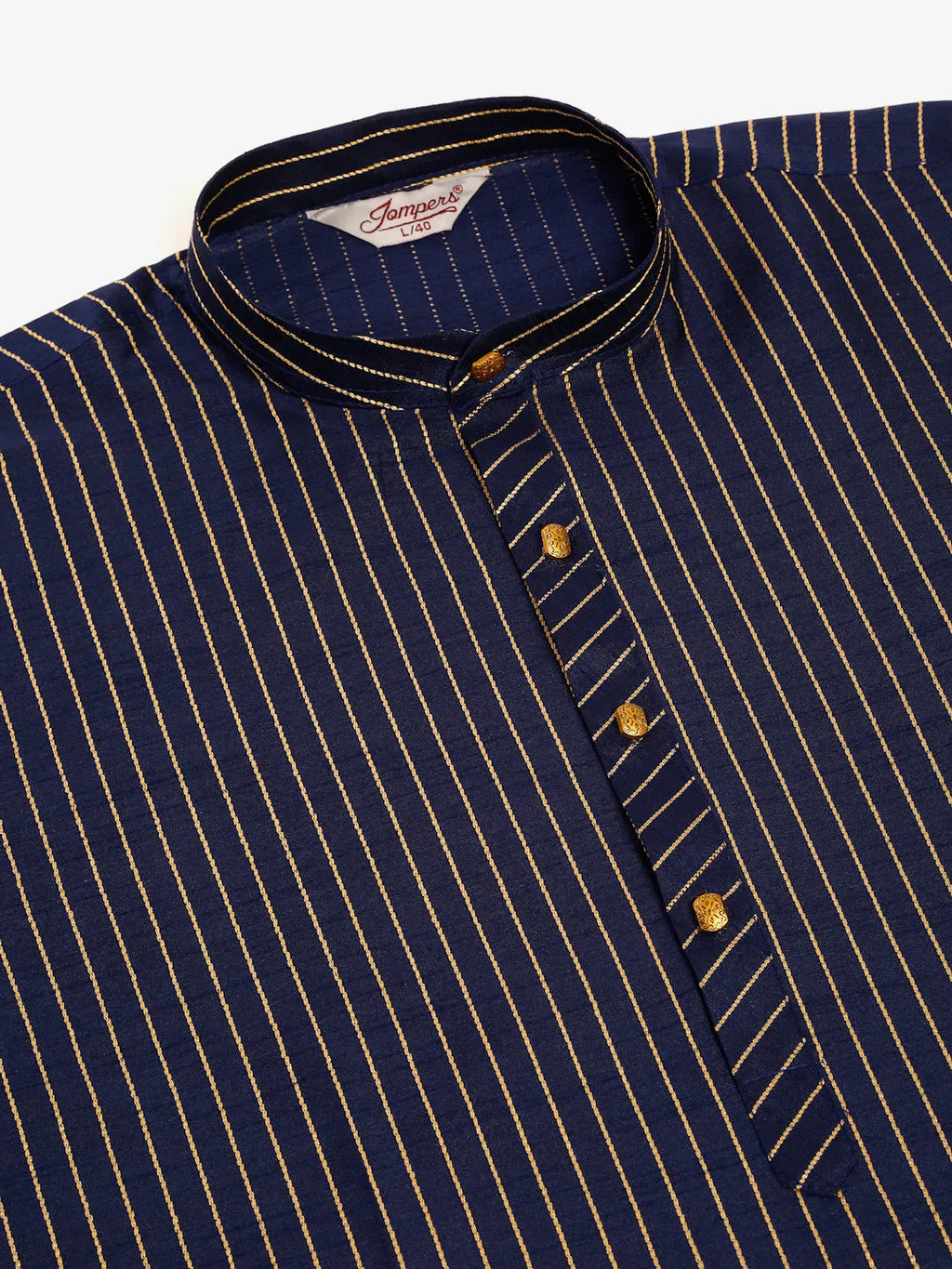 Jompers Men's Navy Blue Striped Pleated Chikankari Kurta pyjama Set