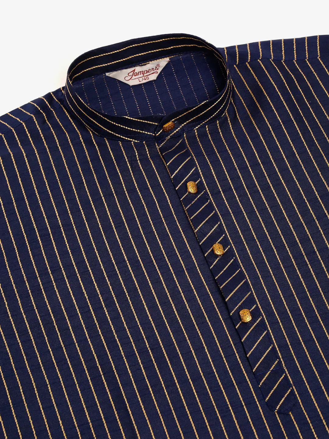 Jompers Men's Navy Blue Striped Pleated Chikankari Kurta pyjama Set