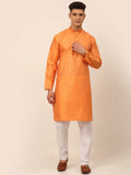 Jompers Men's Peach Striped Pleated Chikankari Kurta pyjama Set