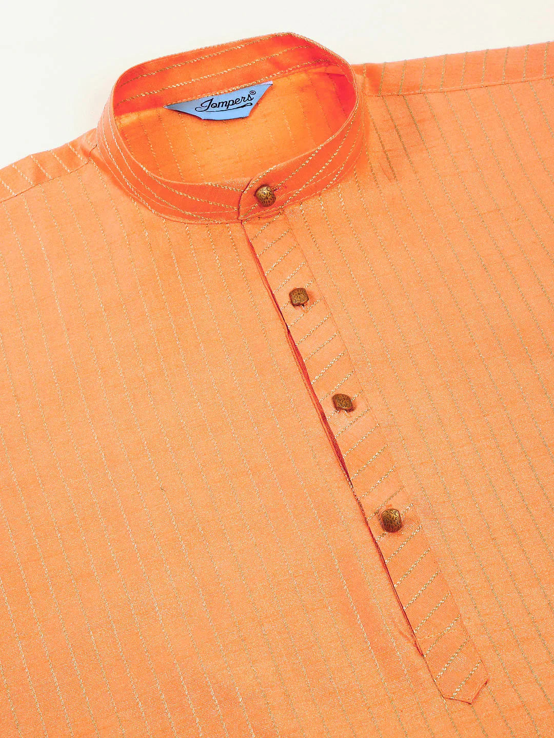Jompers Men's Peach Striped Pleated Chikankari Kurta pyjama Set