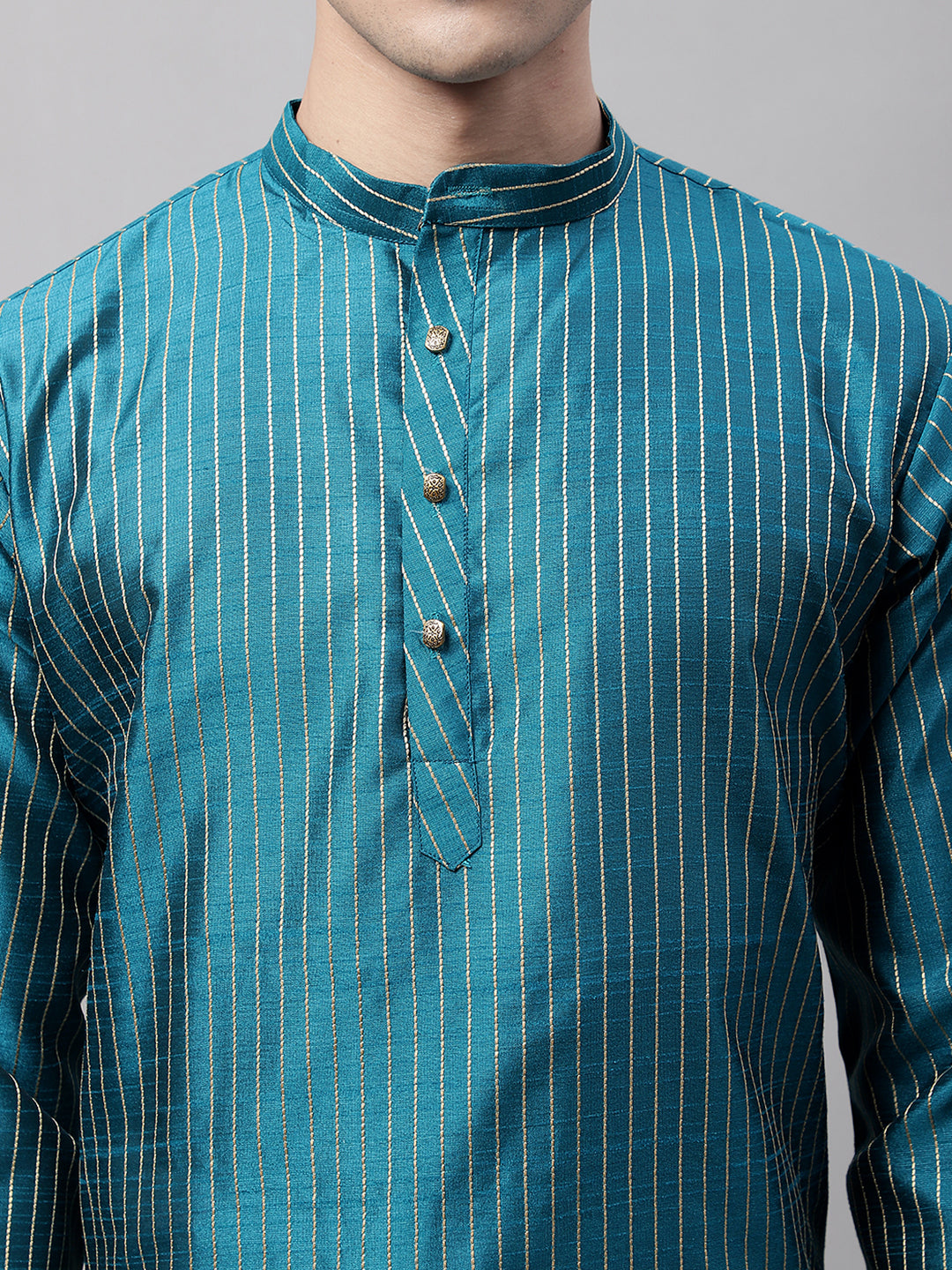 Jompers Men's Peacock Blue Embroidered Design Kurta with Pyjamas