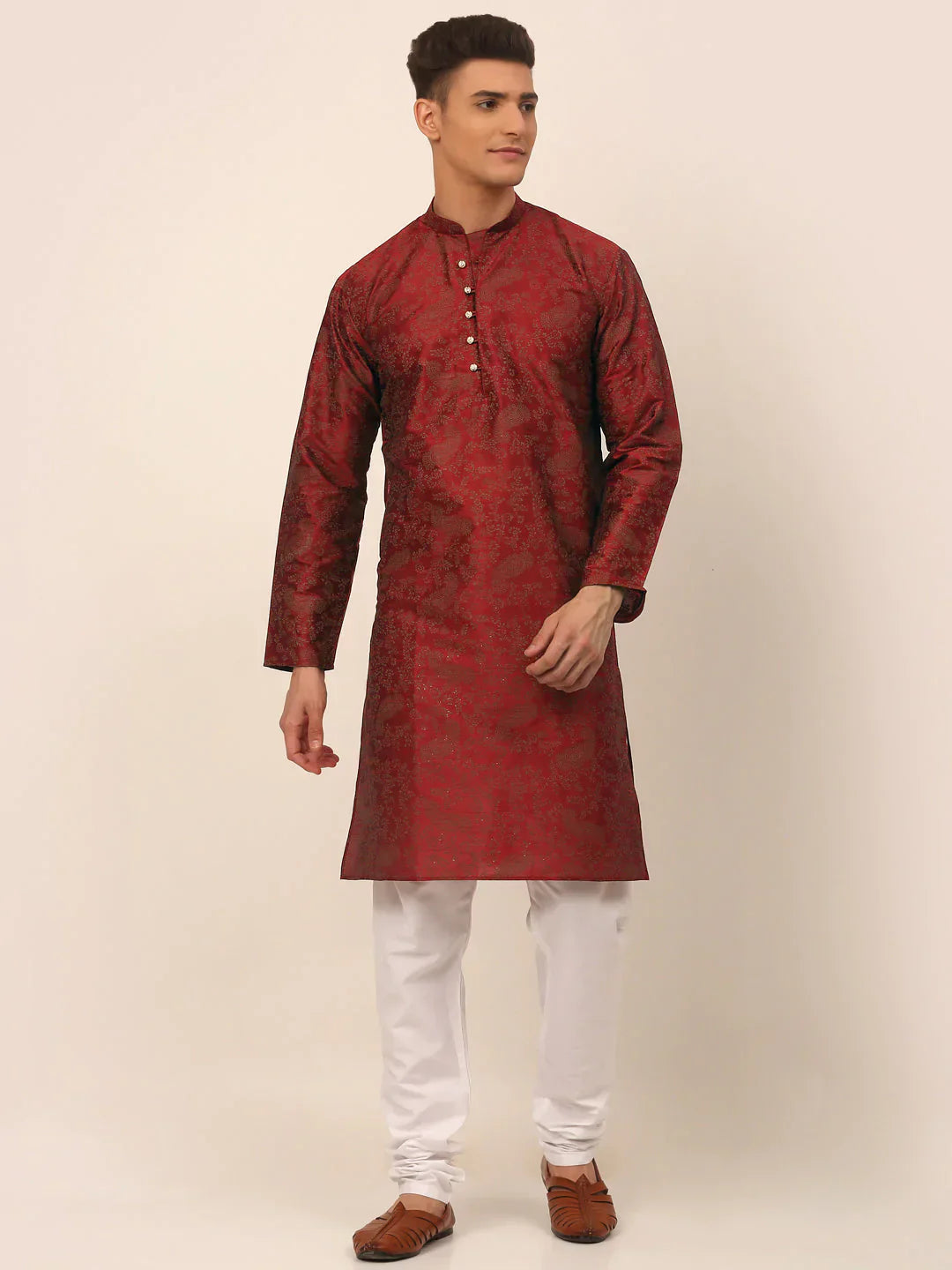 Jompers Men's Maroon Paisley Printed Kurta with Pyjama