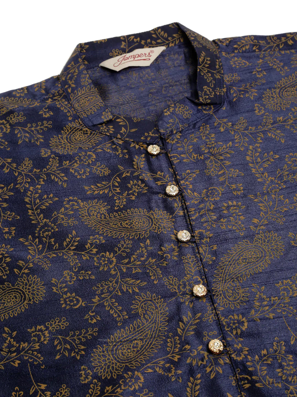 Jompers Men's Navy Blue Paisley Printed Kurta with Pyjama