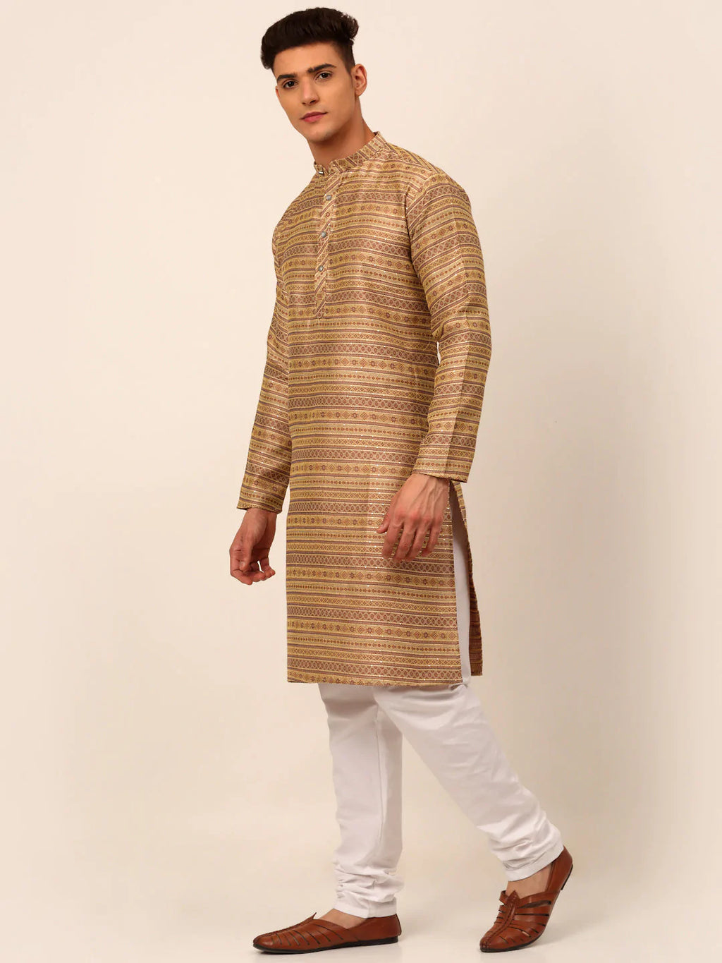 Jompers Men's Sequinned Kurta with Churidar - Brown