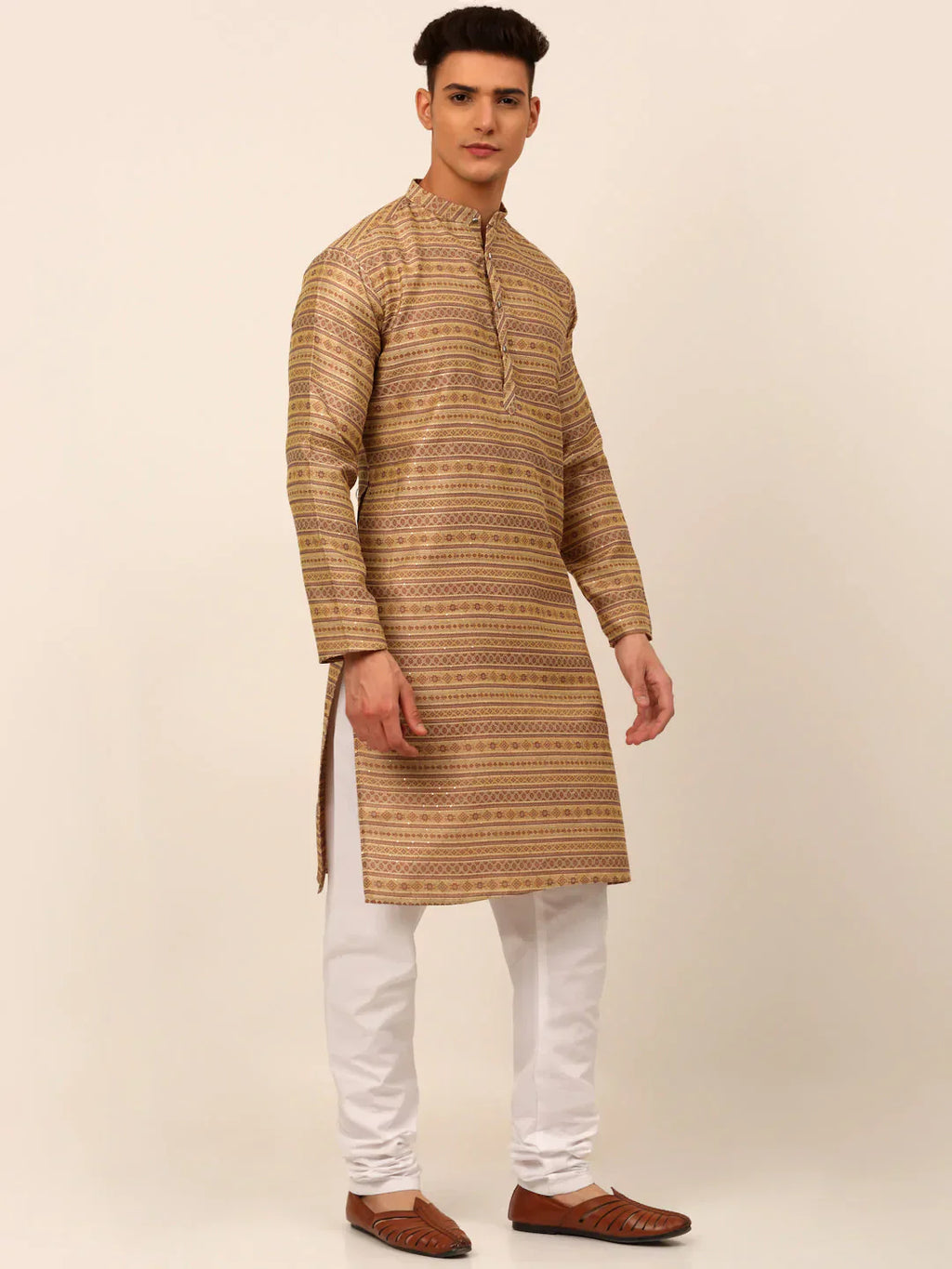 Jompers Men's Sequinned Kurta with Churidar - Brown