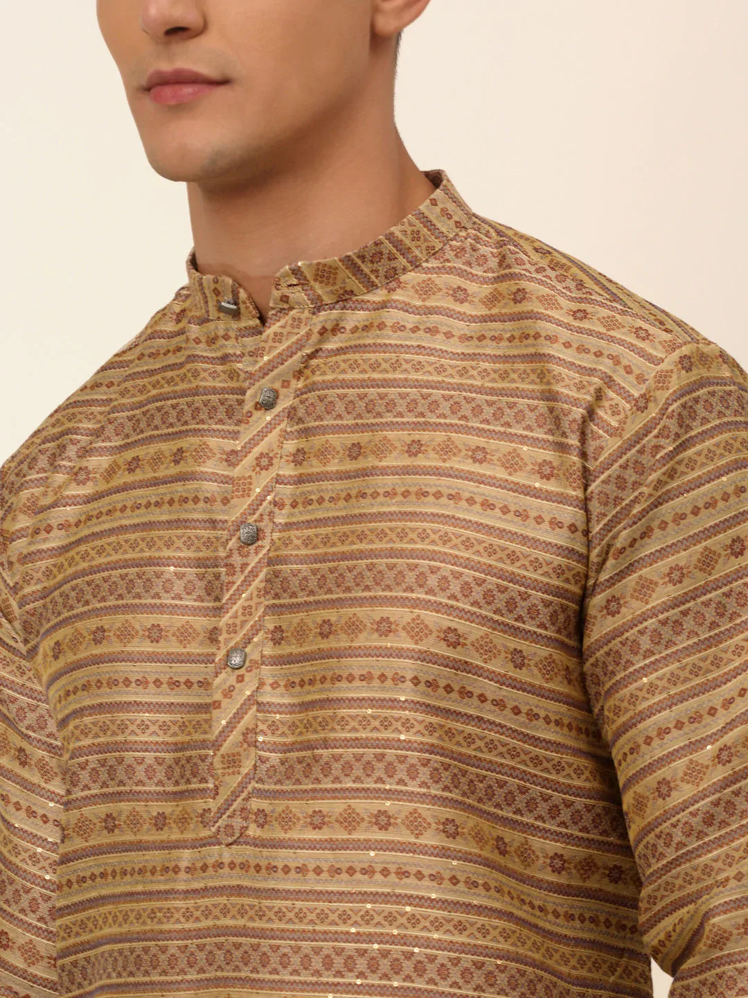 Jompers Men's Sequinned Kurta with Churidar - Brown