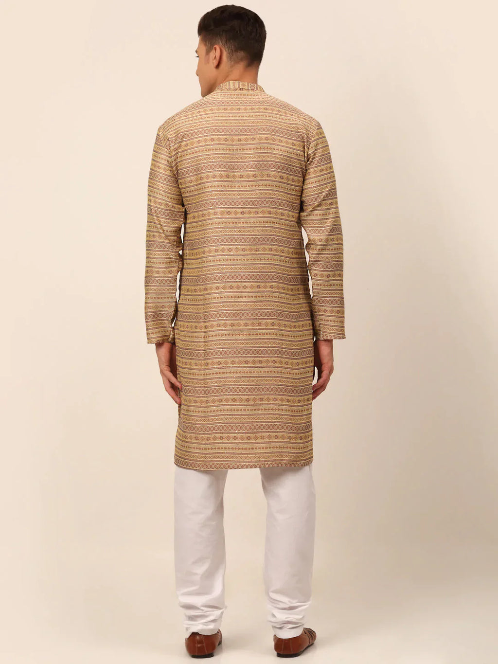 Jompers Men's Sequinned Kurta with Churidar - Brown