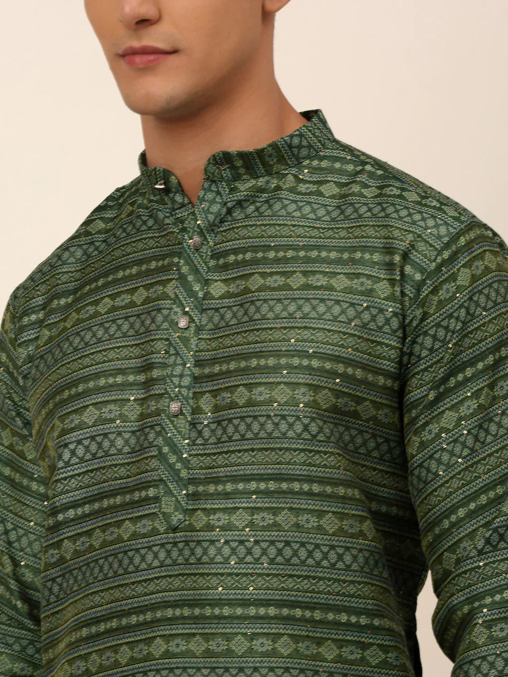 Jompers Men's Sequinned Kurta with Churidar - Green