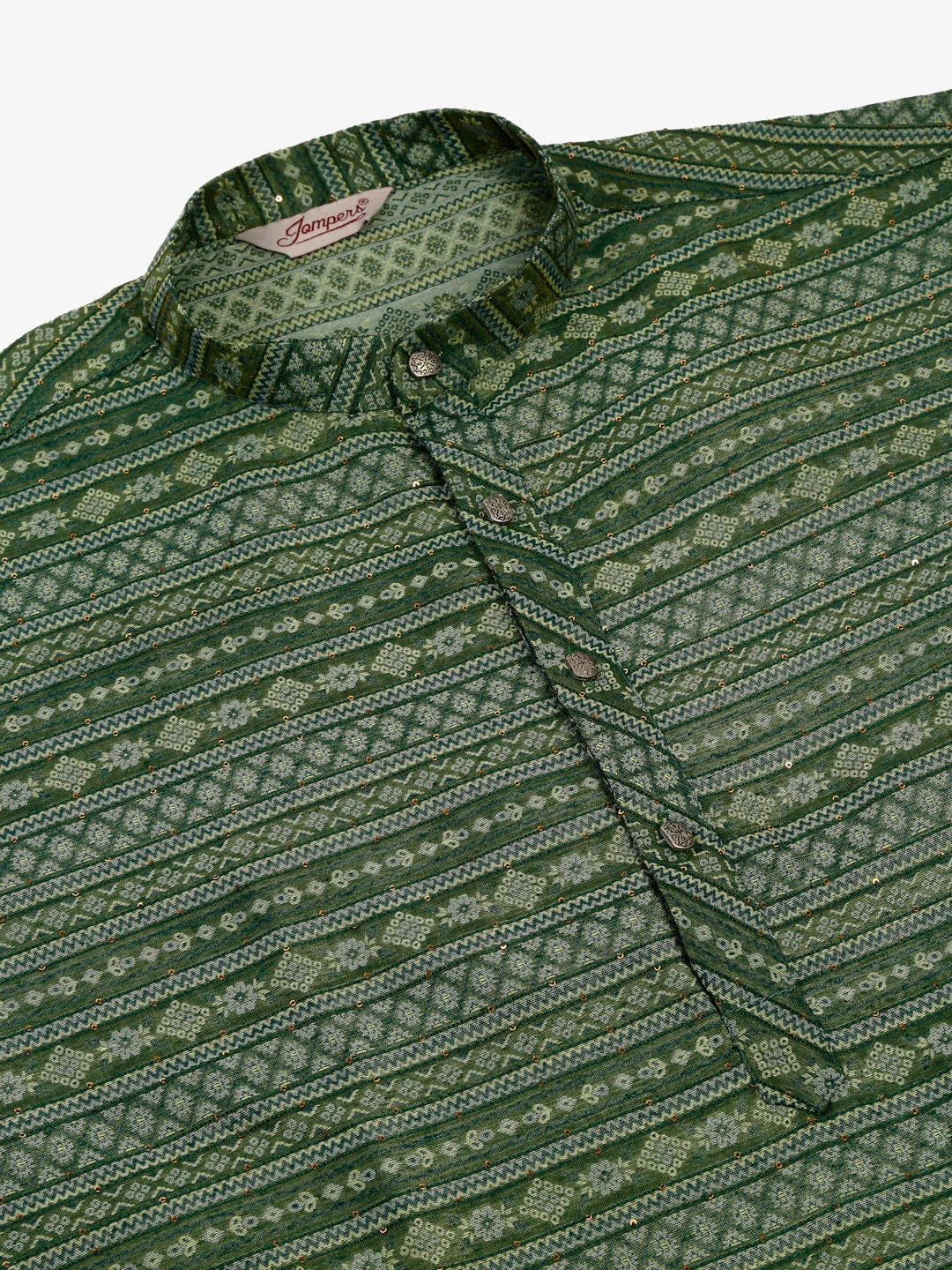 Jompers Men's Sequinned Kurta with Churidar - Green