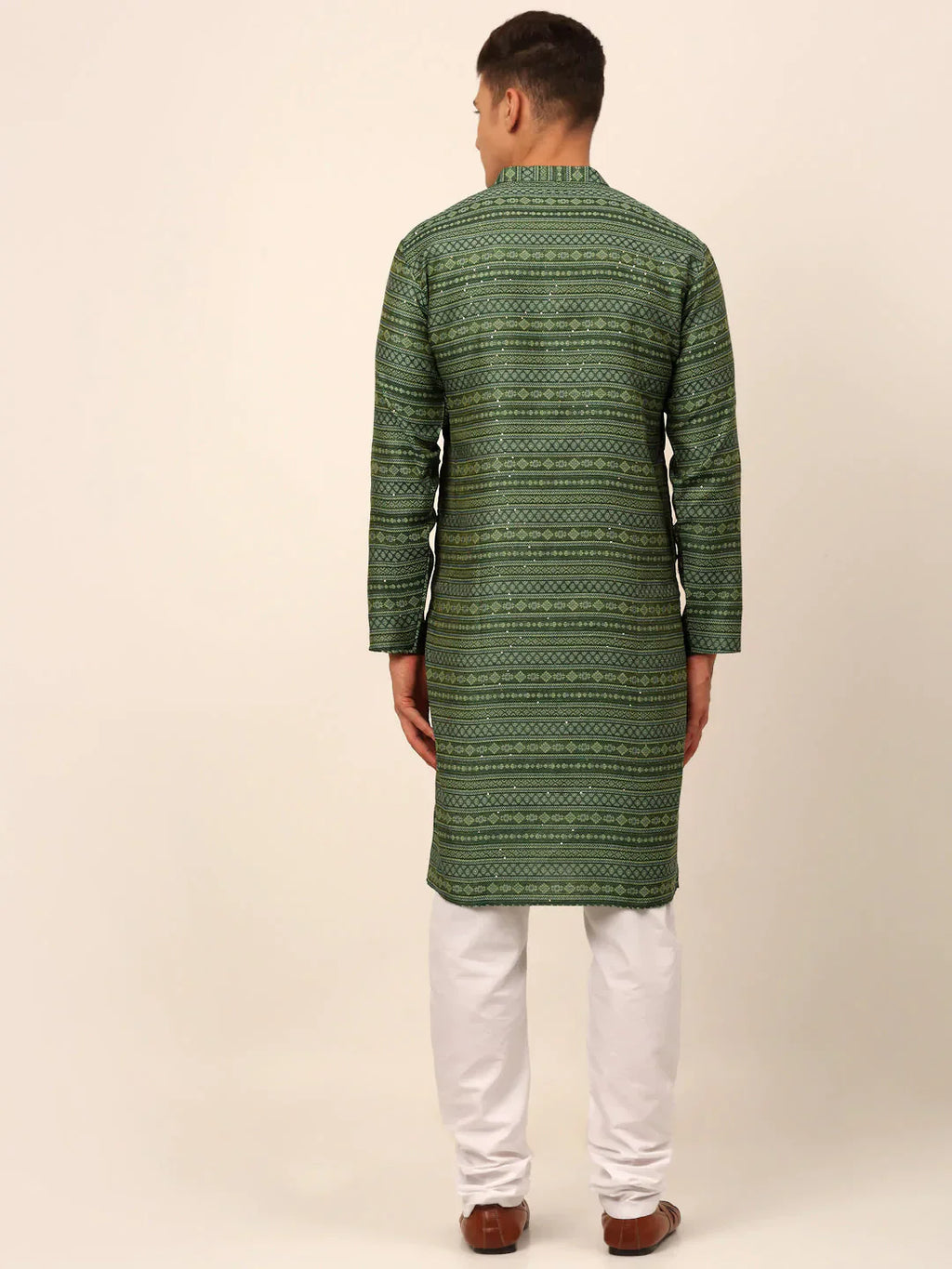 Jompers Men's Sequinned Kurta with Churidar - Green