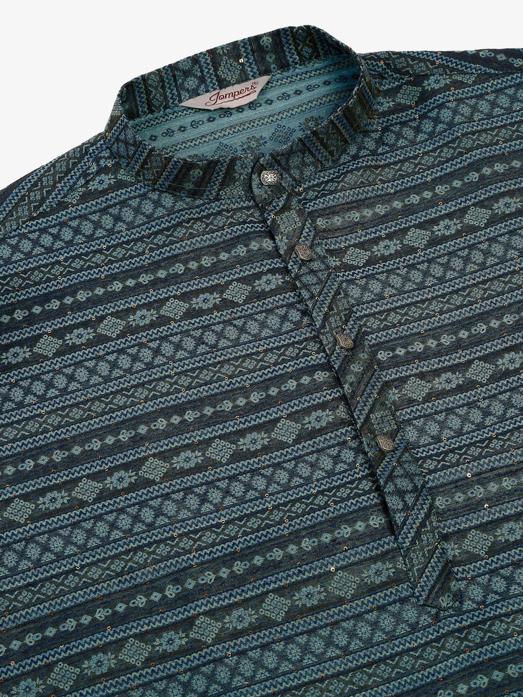 Jompers Men's Printed Sequinned Kurta with Churidar - Teal