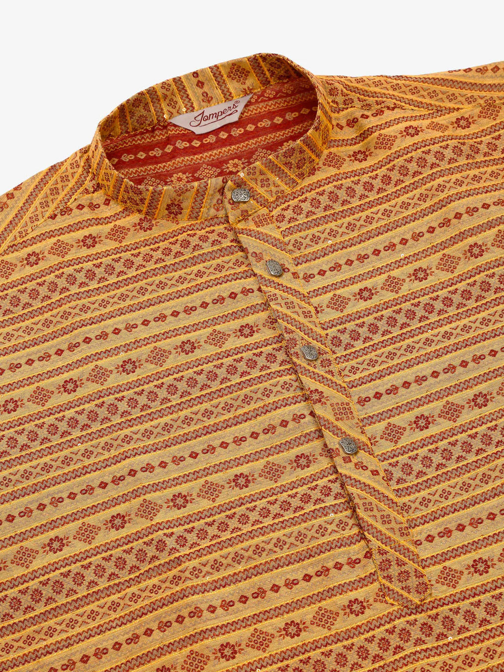 Jompers Men's Printed Sequinned Kurta with Churidar - Yellow