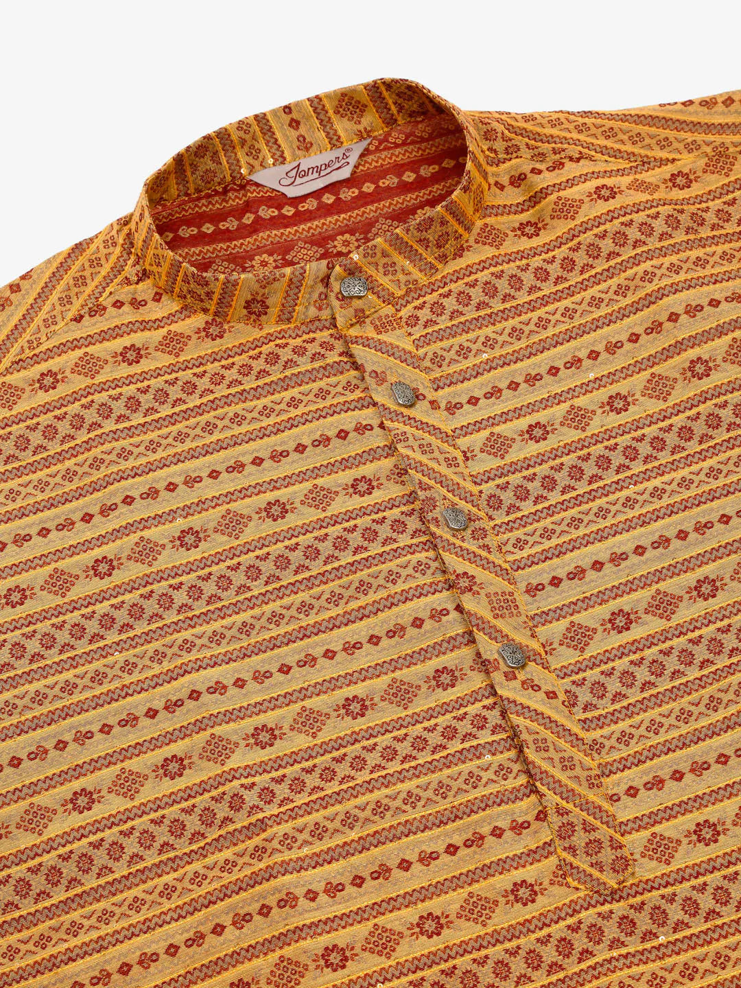 Jompers Men's Printed Sequinned Kurta with Churidar - Yellow