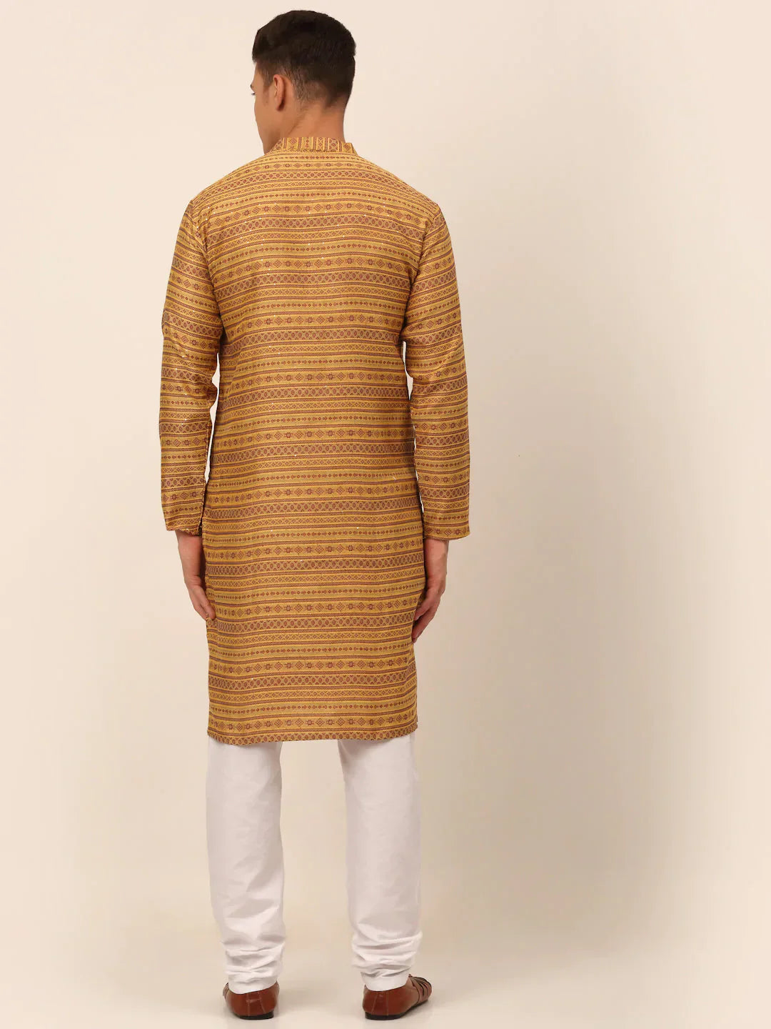Jompers Men's Printed Sequinned Kurta with Churidar - Yellow