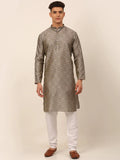 Jompers Men's Grey Floral Printed Kurta with Churidar