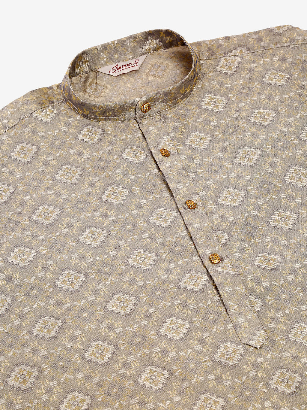 Jompers Men's Grey Floral Printed Kurta with Churidar