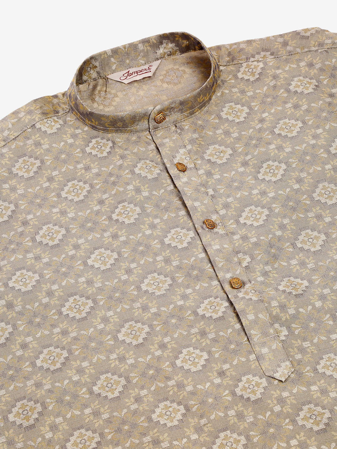 Jompers Men's Grey Floral Printed Kurta with Churidar