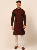 Jompers Men's Maroon Floral Printed Kurta with Churidar