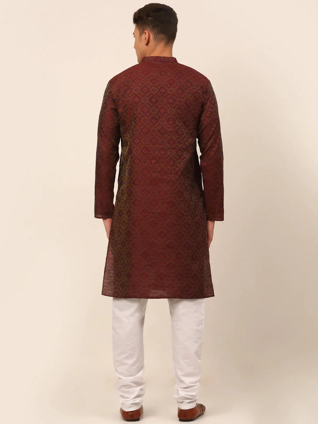 Jompers Men's Maroon Floral Printed Kurta with Churidar