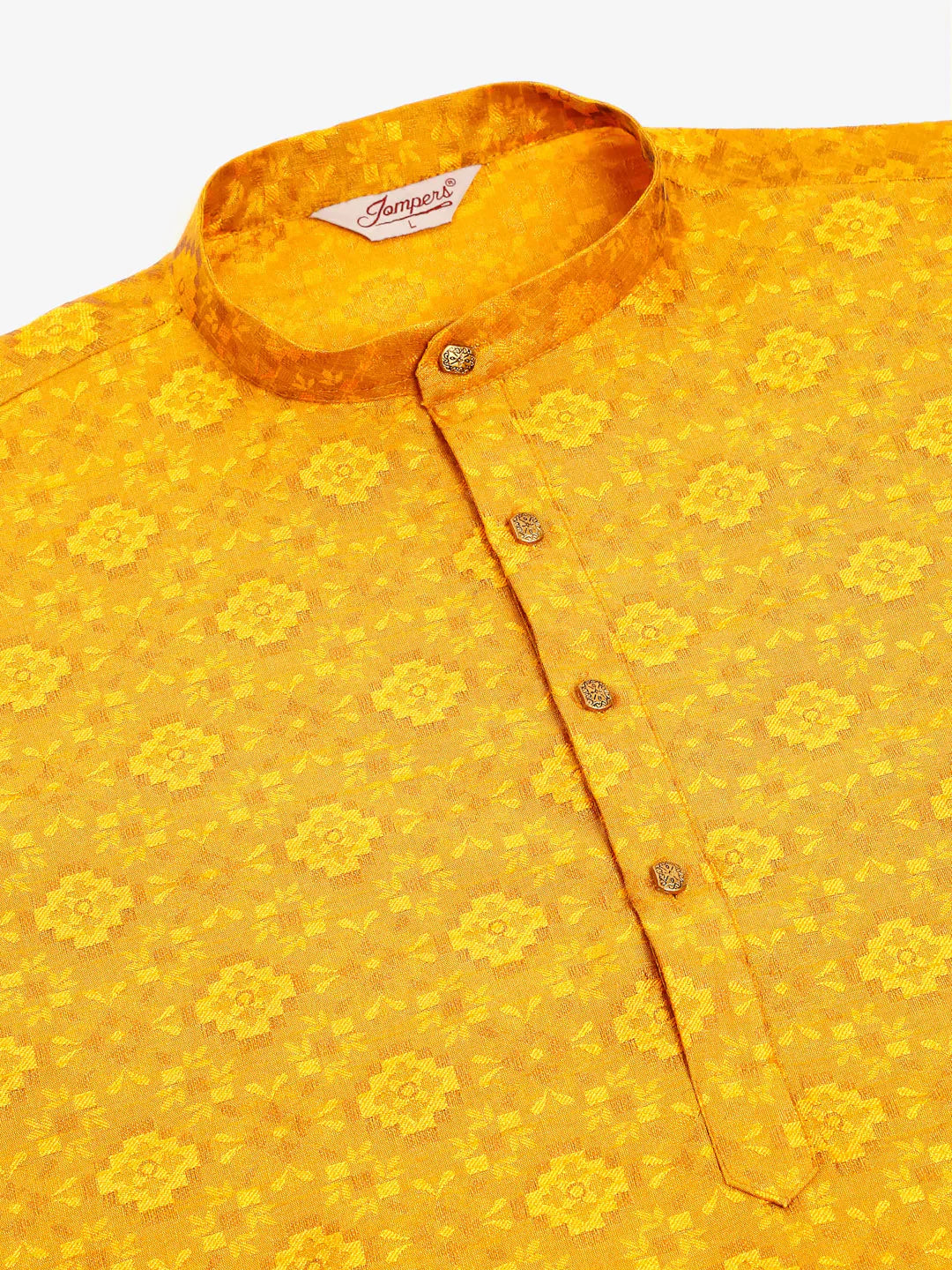 Jompers Men's Mustard Floral Printed Kurta with Churidar