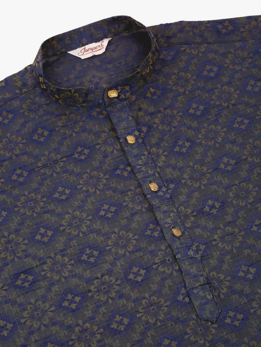 Jompers Men's Navy Blue Floral Printed Kurta with Churidar