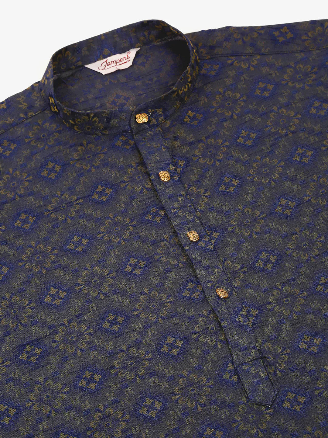 Jompers Men's Navy Blue Floral Printed Kurta with Churidar