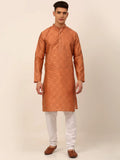Jompers Men's Peach Floral Printed Kurta with Churidar